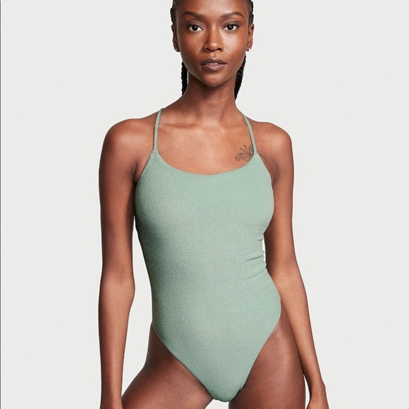 NWT Essential Terry Strappy Back Scoop One-Piece - Picture 2 of 7